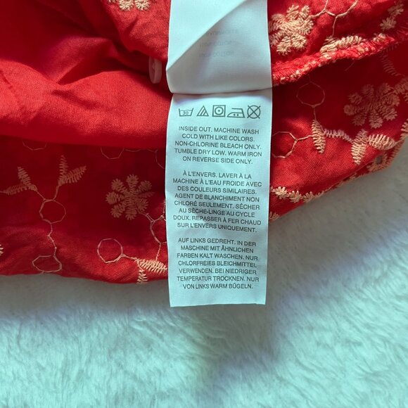 J.Crew Womens Floral Embroidered Popover Blouse Top PXXS Red Long Sleeve Boho - Picture 9 of 10